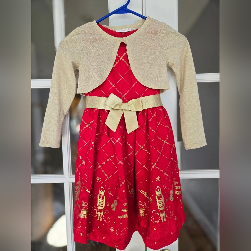 Red and Gold Holiday Dress with Bolero Girls 7